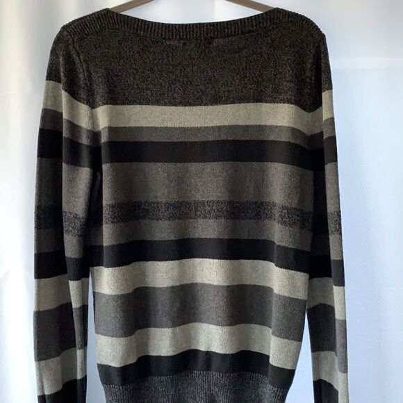 Chaps extra large crewneck sweater various colors of gray and black stripes. - Picture 2 of 8